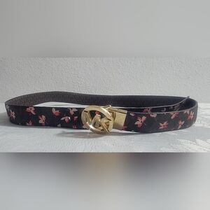 Michael Kors Floral Black Belt with Gold Buckle